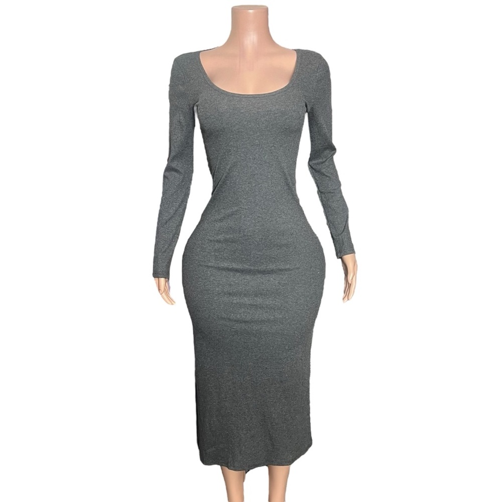 Elegant Gray Long Sleeve Dress